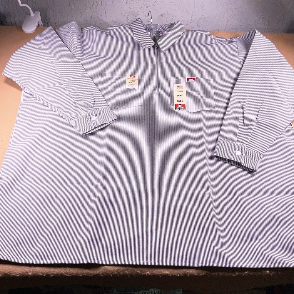 Ben Davis Hickory Stripe Work Shirt Mens 5XL 1/2 Zip Pullover Long Sleeve USA